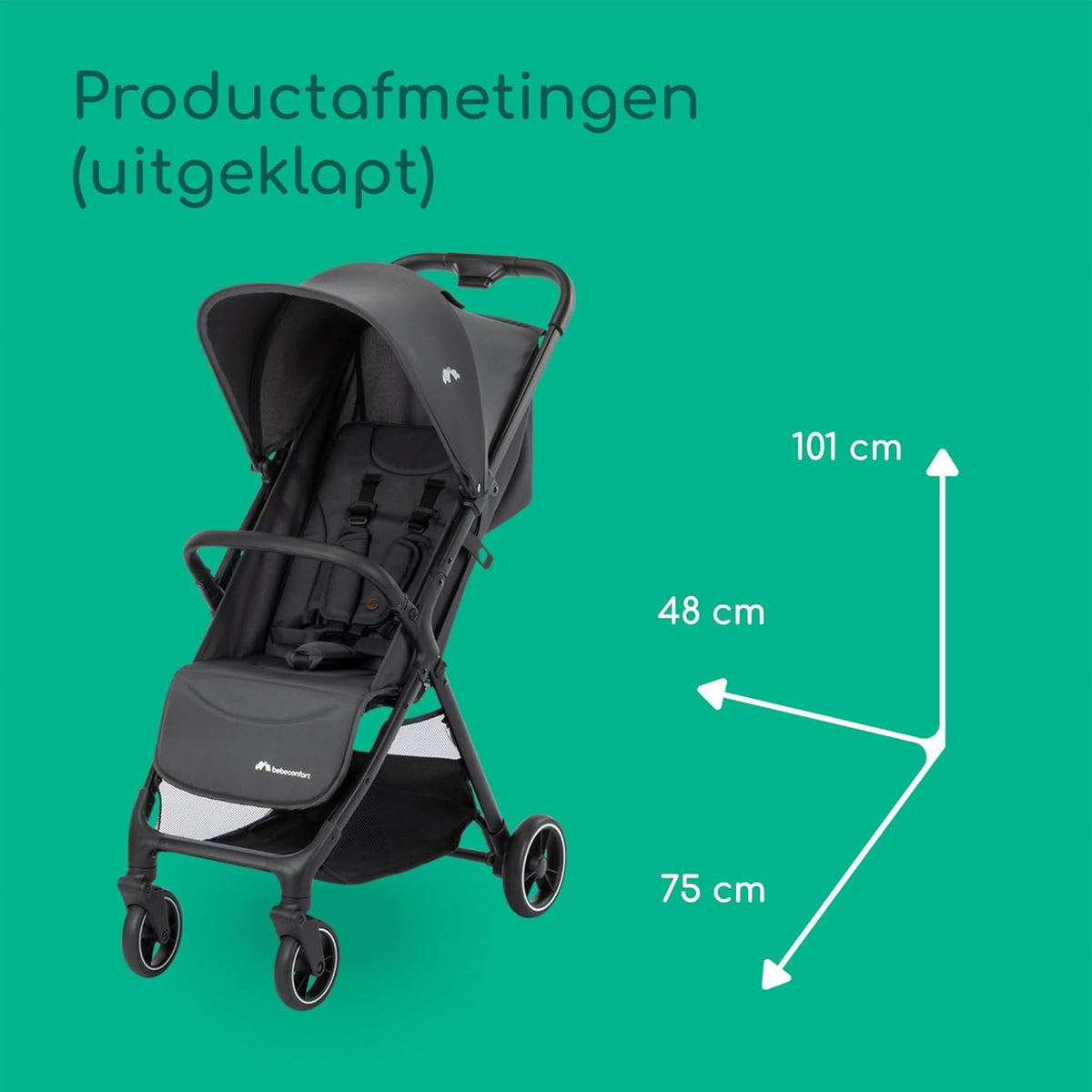 Bebeconfort Azur, Compacte Kinderwagen, 0-3 jaar (15 kg), Lichtgewicht Kinderwagen, Automatisch Inklappen met één Hand, Naadloos Verstelbaar Naar Vlakke Ligstand, Grote Mand, Mineral Graphite