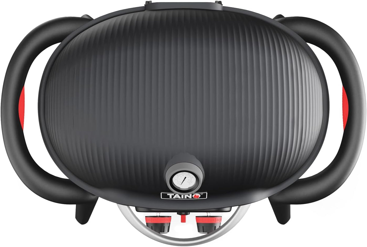 TAINO KENAI Gas Barbecue for Camping, Table Grill, Balcony Grill, Gas, Outdoor Kitchen, Thermometer, Aluminium Casting, Black - QUORE