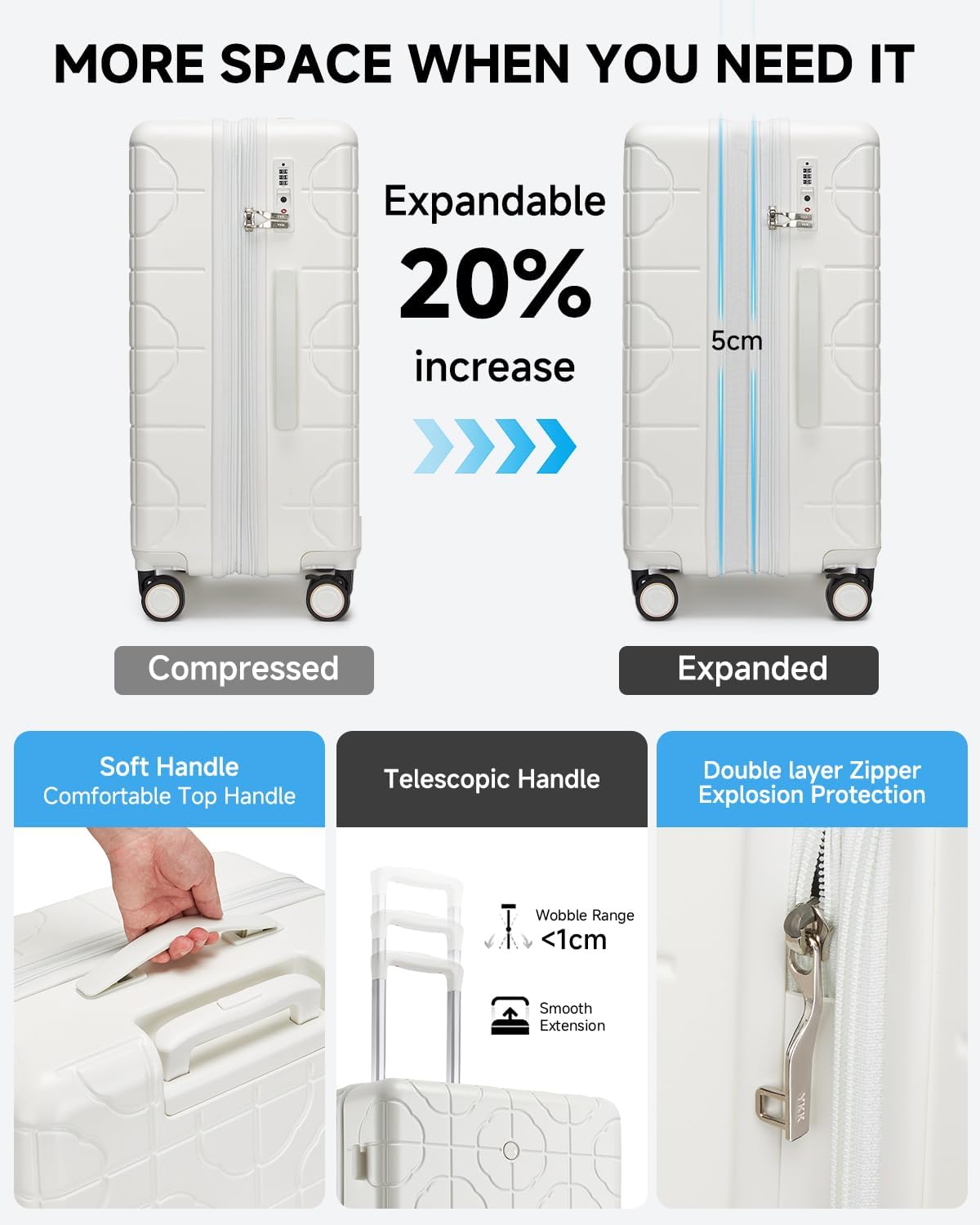 Sea choice Kofferset 3-delig Hardshell Uitbreidbaar Reiskoffer Polycarbonaat Lichte Trolley Rollkoffer Hardshell Bagageset M/L/XL, met Spinnerwielen TSA Goedkeuring Slot en 4 Wielen