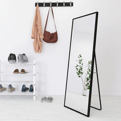 Beauty4U Spiegel in volledige lengte, 140 x 40 cm, vrijstaand, hangend of leunend, grote vloerspiegel met zwart aluminium frame voor woonkamer of slaapkamer