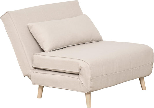 HOMCOM single sofa bed sofa bed folding sofa adjustable backrest recliner Nordic Scandinavian 25D foam house imitation linen spruce cream white 95 w x 95 d x 80 h cm - QUORE