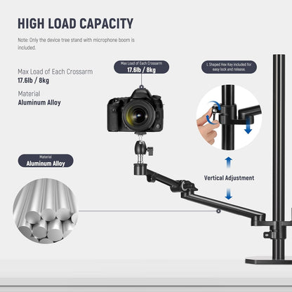 NEEWER Overhead Camera Stand Bureau Mount Rig met 4 Boom Arms voor Fotografie Video Licht Ring Licht Mount Webcam Mic Compact DSLR voor Live Streaming Uitzending Online Onderwijs Vergadering, DS007