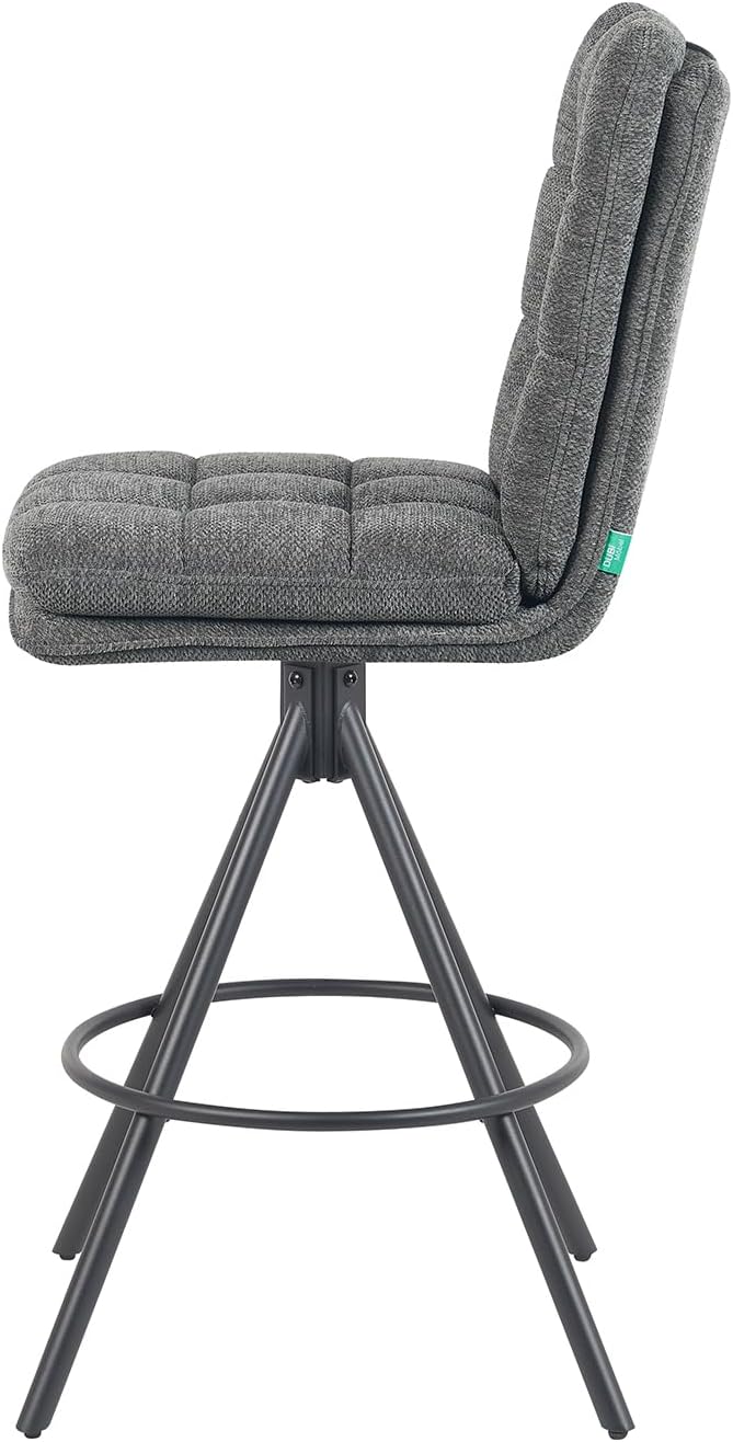 DUBI Möbel TAYO Premium Bar Stool, 360° Rotatable, Double Cushion and Fine Padded Backrest, Steel Frame with 4 Legs, Black Matte with Foot Ring, for Kitchen Island and Counter, Seat Height 71 cm - QUORE