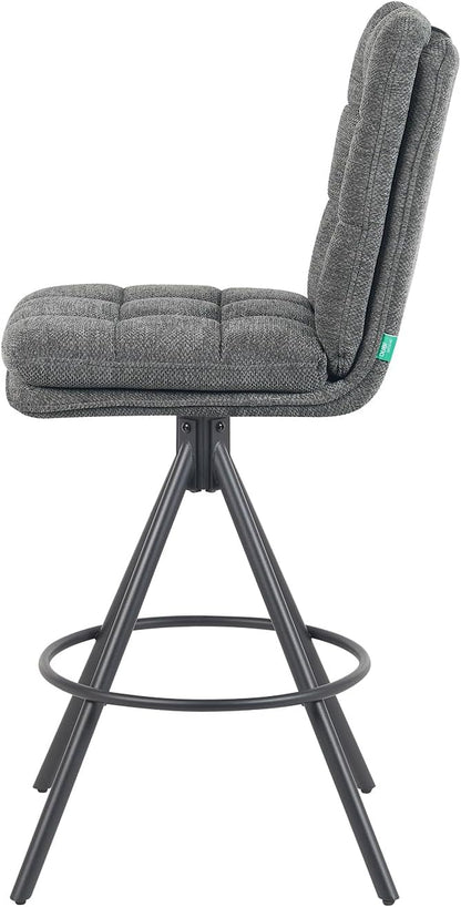 DUBI Möbel TAYO Premium Bar Stool, 360° Rotatable, Double Cushion and Fine Padded Backrest, Steel Frame with 4 Legs, Black Matte with Foot Ring, for Kitchen Island and Counter, Seat Height 71 cm - QUORE