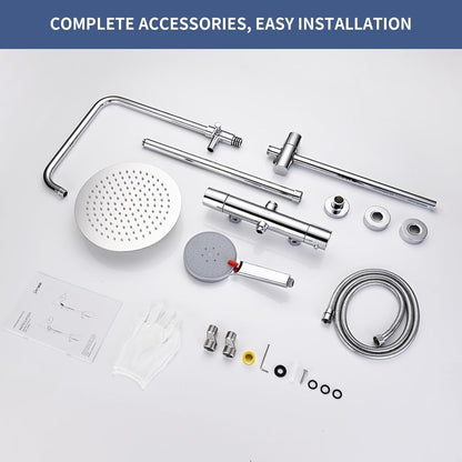Doucheset – Douchesysteem – Regendouche – Handdouche – Thermostaatkraan – RVS 25 cm Regendouche – 3 Straalsoorten Handdouche – Verstelbare Douchestang