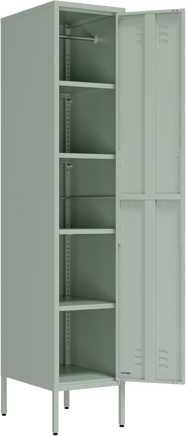 Locker Cabinet Metal 35x50x180cm / 90x50x180cm – Storage Cabinet with Adjustable Shelves, Steel Wardrobe/Wardrobe Industrial (Green, 35x50x180cm (LxWxH)) - QUORE