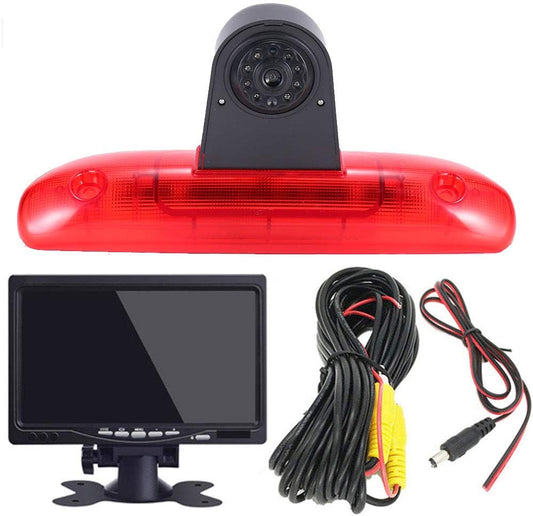 Derde Dak Top Mount Remlamp Omgekeerde Achteruitkijkcamera Hoek en afstand Verstelbare IR Nachtzicht voor Fiat Ducato 244 Bus Kasten/Peugeot Boxer/Citroen Jumper, Reversing Camera+7" inch monitor