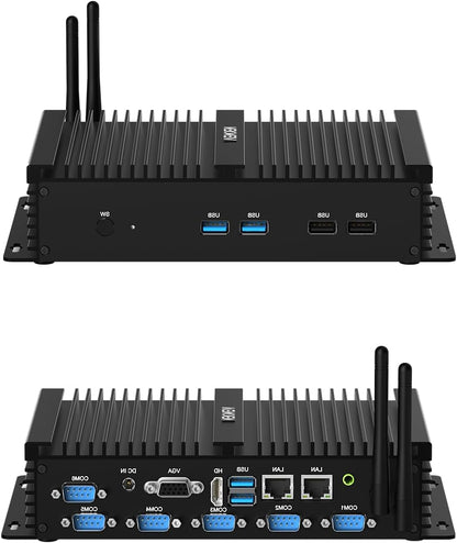 VENOEN Industrial Mini PC, Fanless PC I7, Industrial Computer, Core i7 8550U, W11 Pro, HD1.4, VGA, Dual Display, 6 RS232 COM, RJ45 LAN, USB, SIM slot, WLAN, BT4.0, WOL, RAID, 16GB RAM 512GB - QUORE