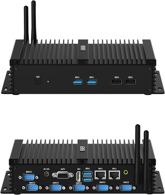 VENOEN Industrial Mini PC, Fanless PC I7, Industrial Computer, Core i7 8550U, W11 Pro, HD1.4, VGA, Dual Display, 6 RS232 COM, RJ45 LAN, USB, SIM slot, WLAN, BT4.0, WOL, RAID, 16GB RAM 512GB - QUORE