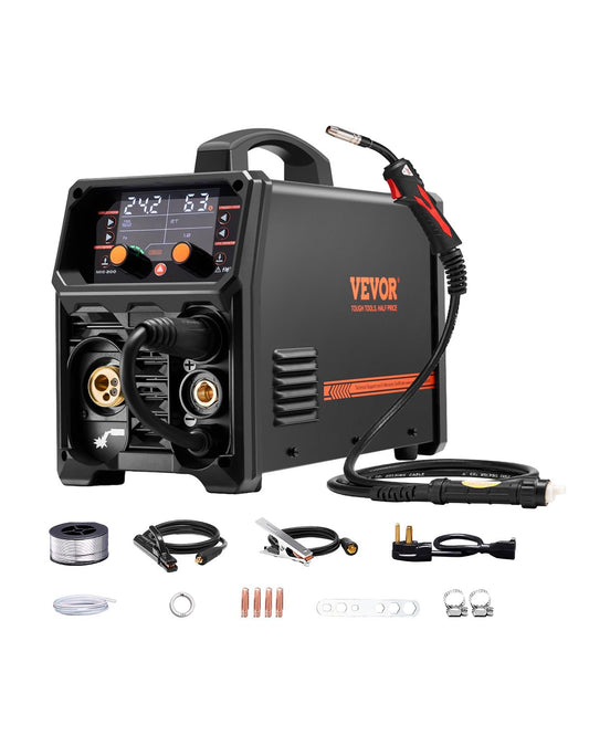 VEVOR MIG Soldering Station, 200A, Syergetic Welding Machine, Portable Multi-Process, MIG, Gas Free, MMA Lift TIG, 4-in-1, Powerful Welder with IGBT Inverter Technology, LCD Display