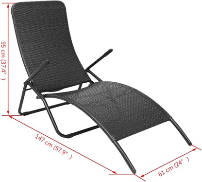 Foldable Sun Lounger Poly Rattan Black Sun Lounger Chaise Lounge Chair Outdoor Sun Loungers Beach Patio Pool Camping Furniture - QUORE