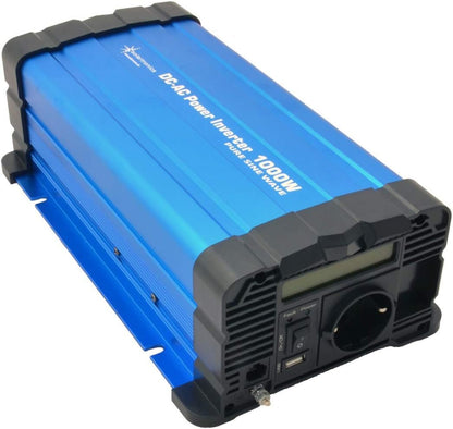 SOLARTRONICS Spanningsomvormer FS1000D 12V 1000 Watt met display - omvormer 12v naar 230v - zuivere sinus - compatibel met LifePO4/lithium, lood-, gel of AGM-batterij - USB - met afstandsbediening