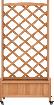 Plantenbak met klimrek - Bloembak - Weerbestendig - Plantenrek - Met trellis - Met wieltjes - Buiten - Hout - 91 Liter - Bruin