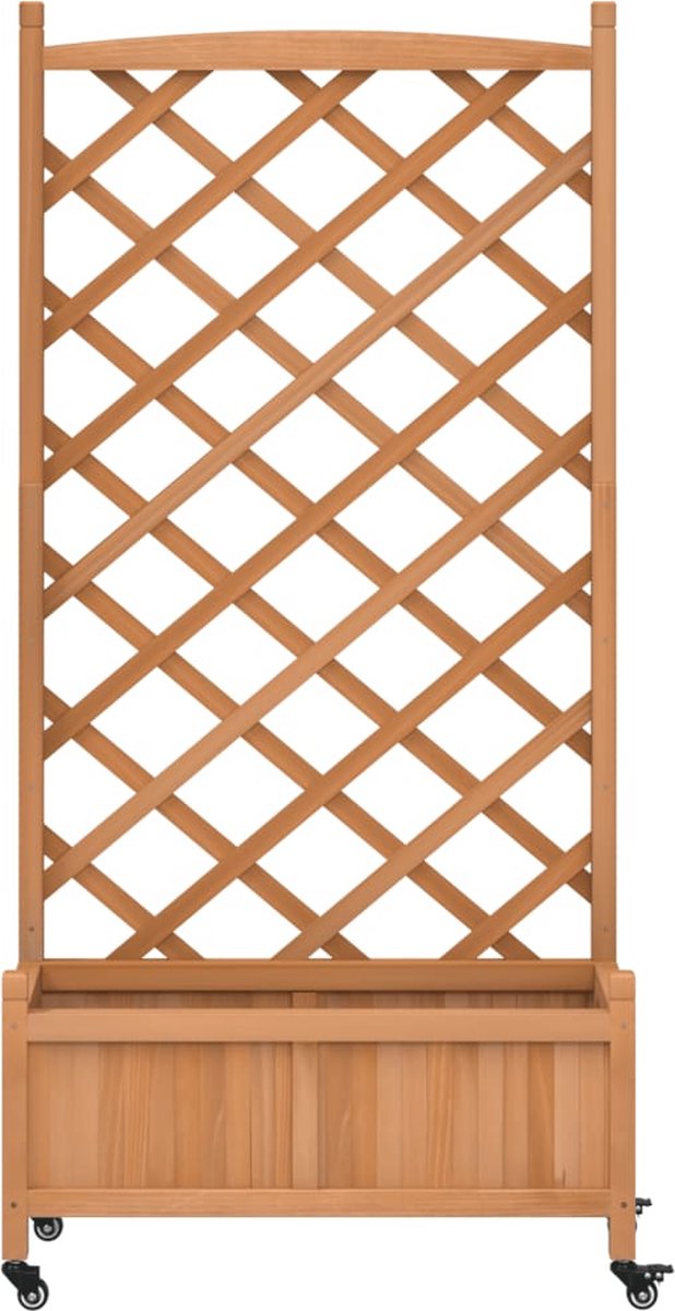 Plantenbak met klimrek - Bloembak - Weerbestendig - Plantenrek - Met trellis - Met wieltjes - Buiten - Hout - 91 Liter - Bruin