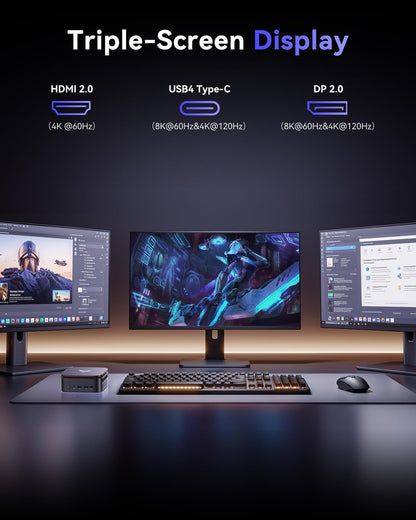 NiPoGi Gust G1 Mini Gaming PC W-11 Pro AΜD Ryzen 9 8945HS (8GB/16T, 5,2GHz) 32GB DDR5 (16GB*2) 5600MHz/1TB M.2 NVMe SSD, Mini Computer WiFi6E/BT5.2/4K Drievoudig Beeldscherm USB4.0+DP2.0+HDMI 2.0