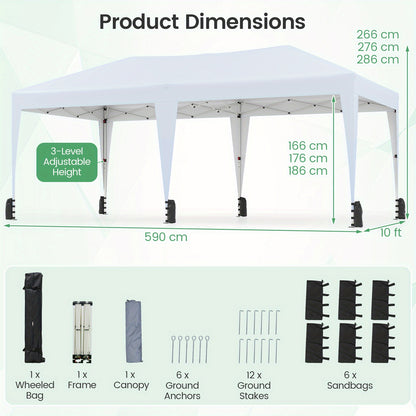 Partytent – Paviljoen – Tuintent – Feesttent – Opvouwbare Tent – 590x300 cm – Pop-up & Verstelbare Hoogte – Waterbestendig Oxford Stof met Draagtas met Wieltjes