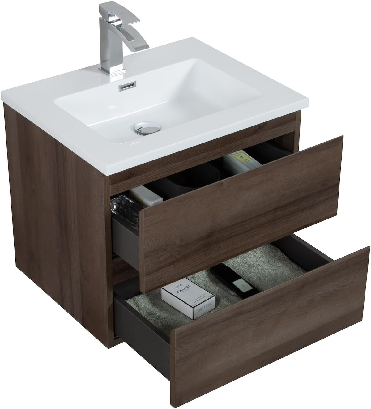 Bathing resort Bathroom Furniture Set Angela 60 cm - Brown Oak - Bathroom Furniture with Washbasin - QUORE