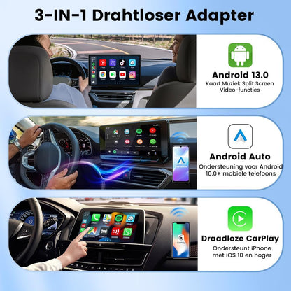 CarlinKit Multimedia 3 in1 AIBox Android 13.0 Systeem Draadloze CarPlay Adapter, voor Auto's met Wired CarPlay/Android Auto, Ondersteuning Netflix YouTube ect