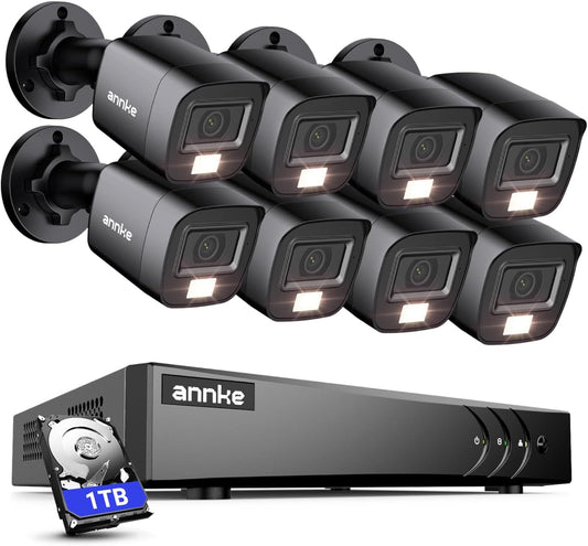 ANNKE, 1080P outdoor videobewakingssysteem 8CH HD TVI 3MP HDMI DVR recorder met 8 buiten 1080P bewakingscamera set zonder harde schijf, 30 m infrarood nachtzicht, bewegingsalarm, smartphone & pc, snelle toegang