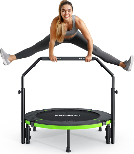 Mini Trampoline – Rebounder – Fitness Trampoline – Springkussen – Trainingsspringen – Verstelbare Handgreep – Inklapbaar & Stevig Frame 102 cm – Draagkracht 150 kg - QUORE