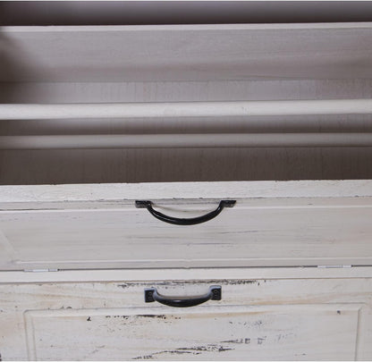 DRW Schoenenkast met 2 deuren en 2 laden van paulownia-hout, antiek wit, 60 x 30 x 107 cm