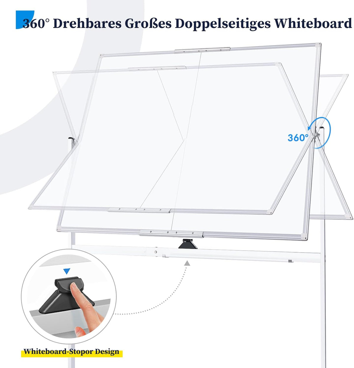 maxtek Whiteboard met standaard, dubbelzijdig magnetisch aluminium frame, mobiel whiteboard met pennen, sponzen, bordwisser