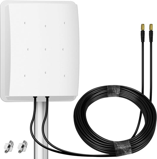 5G Antenne Outdoor 4G LTE Antenne Dual-Polarisatie 14DBi WiFi Antenne 698-2700 | 3300-3800 MHz Signaalrichtantenne MIMO Router Externe Antenne SMA / TS9 antenne, 2x10M kabel, 3G/4G/5G/GSM/GPRS - Wit