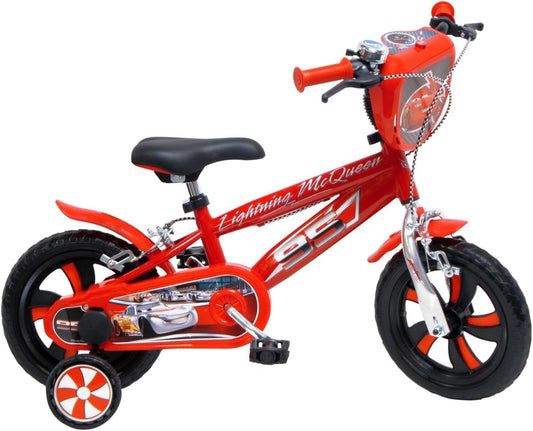 albri 12 inch fiets cars met zijstabilisatoren, drinkfles en individueel frontschild. Made in Italy voor kinderen, rood