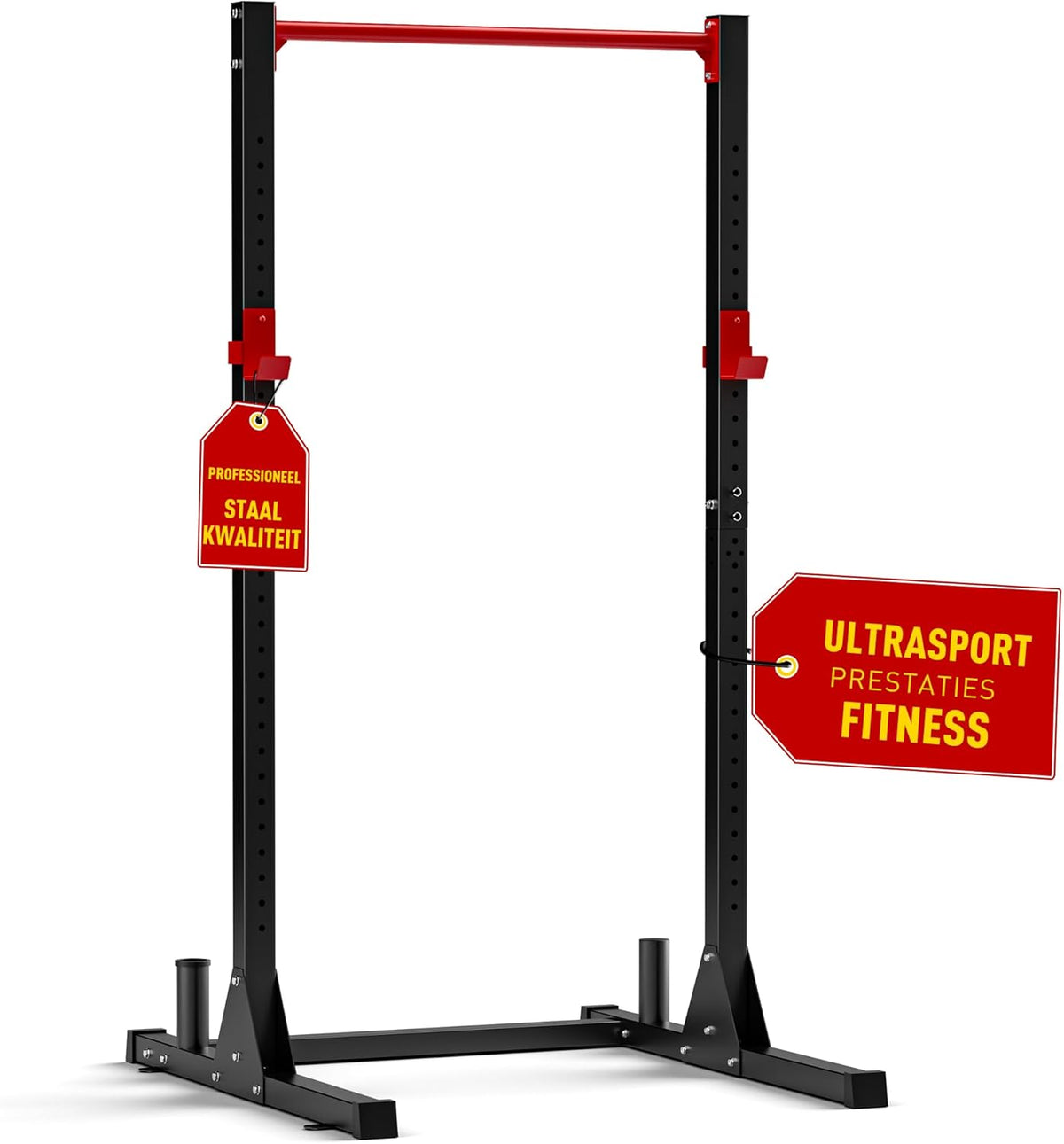 Power rack Basic – Squat rack – Fitness rack – Krachtstation – Halterrek – Stalen constructie 50 x 50 mm – In 12 hoogtes verstelbaar met optrekstang en dipsteunen
