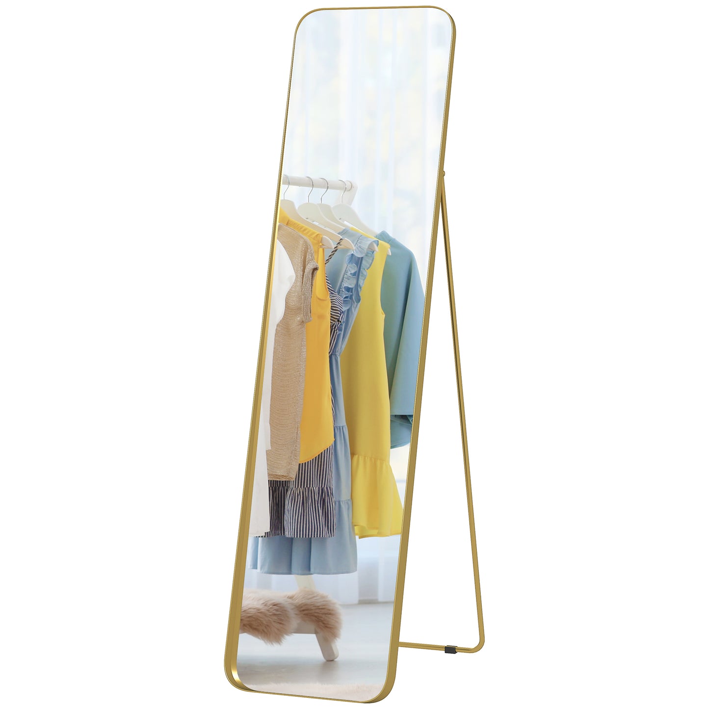 Vloerspiegel – Staande Spiegel – Grote Spiegel – Kantelbare Spiegel – Volledige Lengte Spiegel – Vrijstaand – Metalen Frame – 160x40 cm – Goudkleurige Afwerking