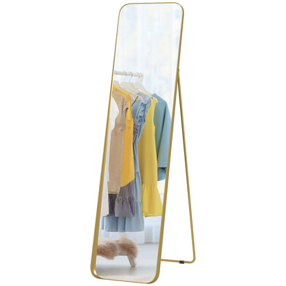 Vloerspiegel – Staande Spiegel – Grote Spiegel – Kantelbare Spiegel – Volledige Lengte Spiegel – Vrijstaand – Metalen Frame – 160x40 cm – Goudkleurige Afwerking