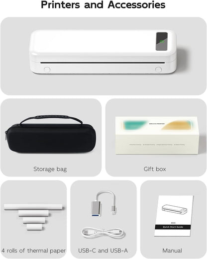 Draagbare Thermische Printer – Mobiele Printer – Bluetooth Printer – Inkless Printer – Bonnenprinter – Compact en Lichtgewicht – 300 DPI Scherpe Zwart-Wit Print