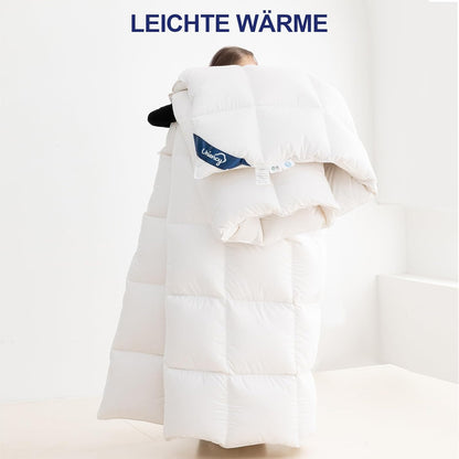 Donzen Dekbed 220x240 4 Seizoenen, 100% Katoenen Overtrek, Donsdekbed 240x220 All Season Warm, Dekbed Volumineus en Ademend Deken(Oeko-TEX en RDS Gecertificeerd, Wit, Vulgewicht 2100gr)