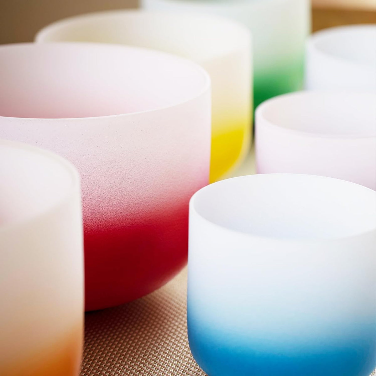 Hye-eun 432hz kleurverloop kristal klankschalen set 7 chakra's 7-12 inch Crystal Singing Bowl, meditatieset voor yoga, energiegenezing, diepteontspanning (incl. houten stokken, draagtassen)