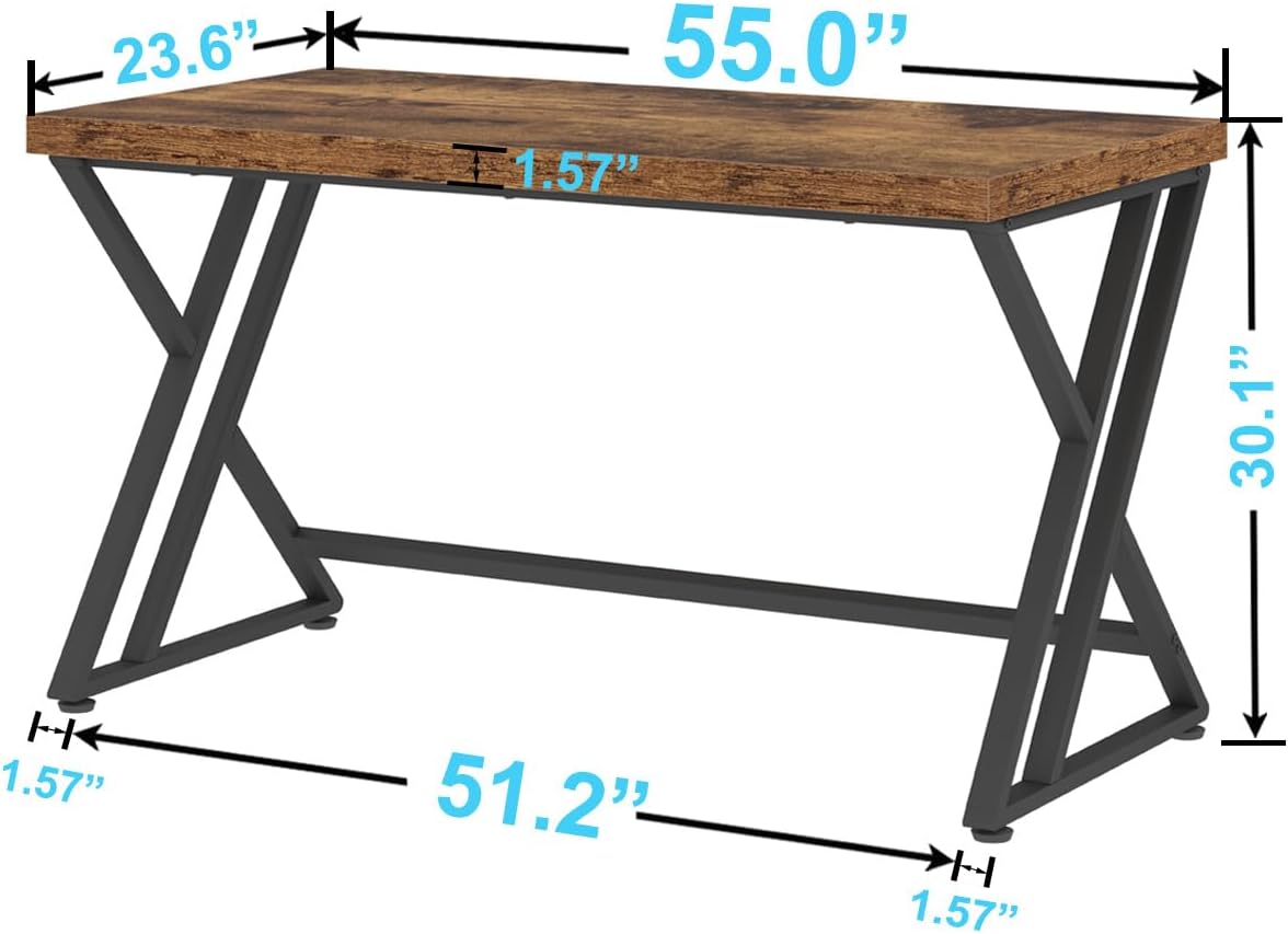 LVB Rustiek computerbureau, metalen houten bureau voor thuiskantoor, industrieel eenvoudig studiebureau voor schrijfwerk, houten student gaming computer pc-tafel met opbergruimte voor slaapkamer, 140
