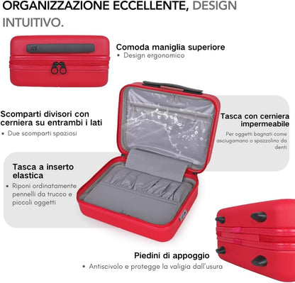 JLY Premium Zwarte Kofferset 100% Duits Bayer Polycarbonaat Superieure Organisatie TSA-beveiligingsslot Ultra-stille Wielen, Bessen Rood, Vanity Case, S (55cm)