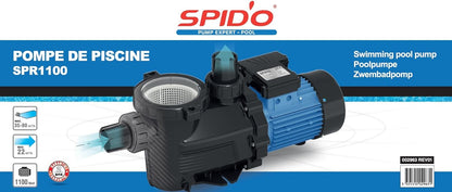 Spid'O SPR 1100 2963 zwembadfilterpomp, 22 M3/h, 1,5 pk, groot filter, zwart