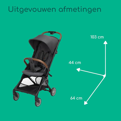 Bebeconfort Zephir, compacte babykinderwagen, 0-4 jaar (max. 22kg), lichtgewicht reiskinderwagen (5.6kg), geschikt voor in vliegtuigcabine, vlakke ligstand en kantelbaar, opbergmand, Mineral Graphite