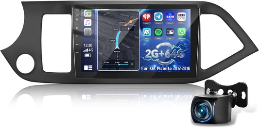 Android Autoradio voor KIA Picanto 2012-2016, 2GB+64GB Touch Scherm Radio met EQ DSP, Draadloos CarPlay&Android Auto, 9 Inch, WiFi, Bluetooth, FM RDS, GPS, Stuurwielbediening +Achteruitrijcamera, MIC