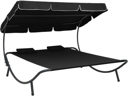 Dubbele Ligstoel – Zonnebank – Tuinbed – Lounger – Ligbed – Weerbestendig Oxford Stof – Groot Zonnedak 200x173x135 cm