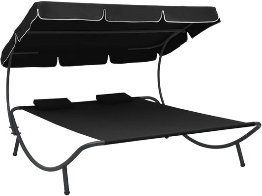 Dubbele Ligstoel – Zonnebank – Tuinbed – Lounger – Ligbed – Weerbestendig Oxford Stof – Groot Zonnedak 200x173x135 cm