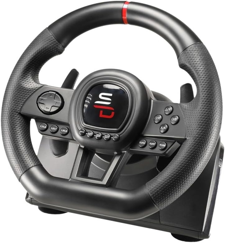 Gaming Stuur – Racestuur – Race Wheel – Simulatiestuur – Handmatig Schakelen – 3 Pedalen met Koppeling – Vibratie Feedback – Programmeerbare Schakelpeddels