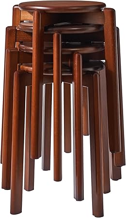 Houten Kruk – Houten Stoel – Zitkruk – Bijzetkruk – Bruin – Massief Hout – Stapelbaar – Compact 27x27x45 cm