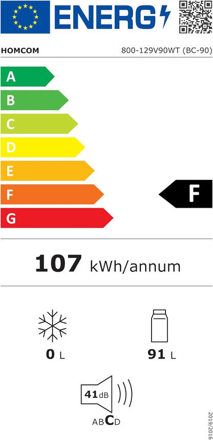HOMCOM 91L koelkast met vriesvak 81L+10L, kleine koelkast met groentelade, eierrek, ijsbakje, verstelbare temperatuurregeling voor slaapzaal, kantoor, slaapkamer, wit
