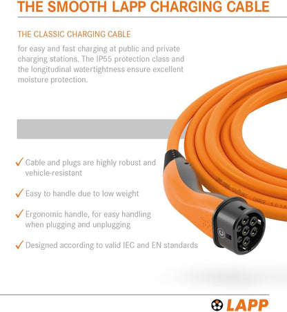 <font dir="auto" style="vertical-align: inherit;"><font dir="auto" style="vertical-align: inherit;">        LAPP MOBILITY Type 2 charging cable 22 KW 5m - 32a charging cable E car 3-phase - IP55 protected charging cable mode 3 - charging cable type 2 with
