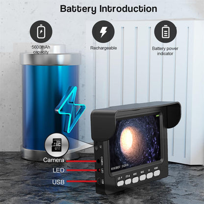 Inspectiecamera Pijpleiding met DVR, 4.3" IP68 Waterdichte Endoscopische Camera LCD-scherm, 12 LED Industriële Endoscoop voor Riool Inspectie