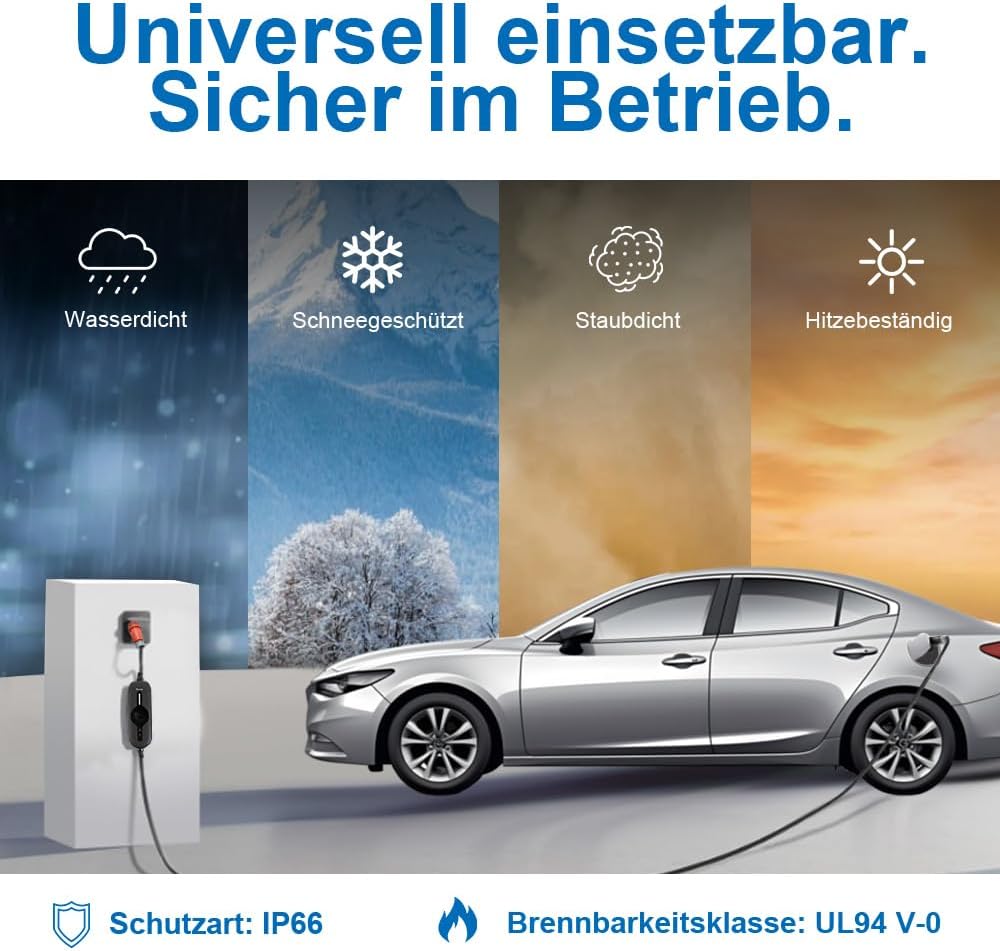 11 kW type 2 draagbare oplaadkabel elektrische auto 5 m zwart EV oplader met bestuurbaar digitaal display en CEE 3-fasig industriële stekker voor IEC 62196-2 en PHEV/EV