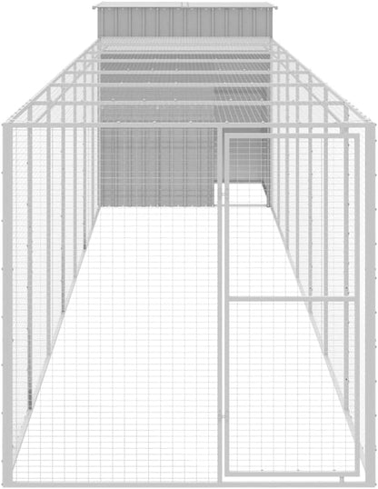 vidaXL Chicken coop with run 165x866x181cm galvanized steel gray - QUORE