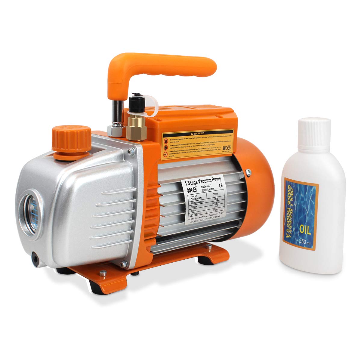 BACOENG Vacuümpomp, 12 liter, met 85 l/min, eentraps vacuümpomp, onderdrukpomp met manometer HVAC