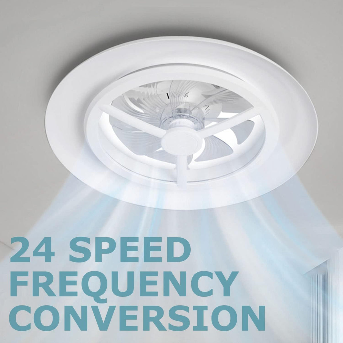 Smart led-plafondlamp met ventilator, plafondventilatorlampen zonder lampenkap, windsnelheden instelbaar, dimbaar licht, moderne ventilatorverlichting, 3000-5500 K